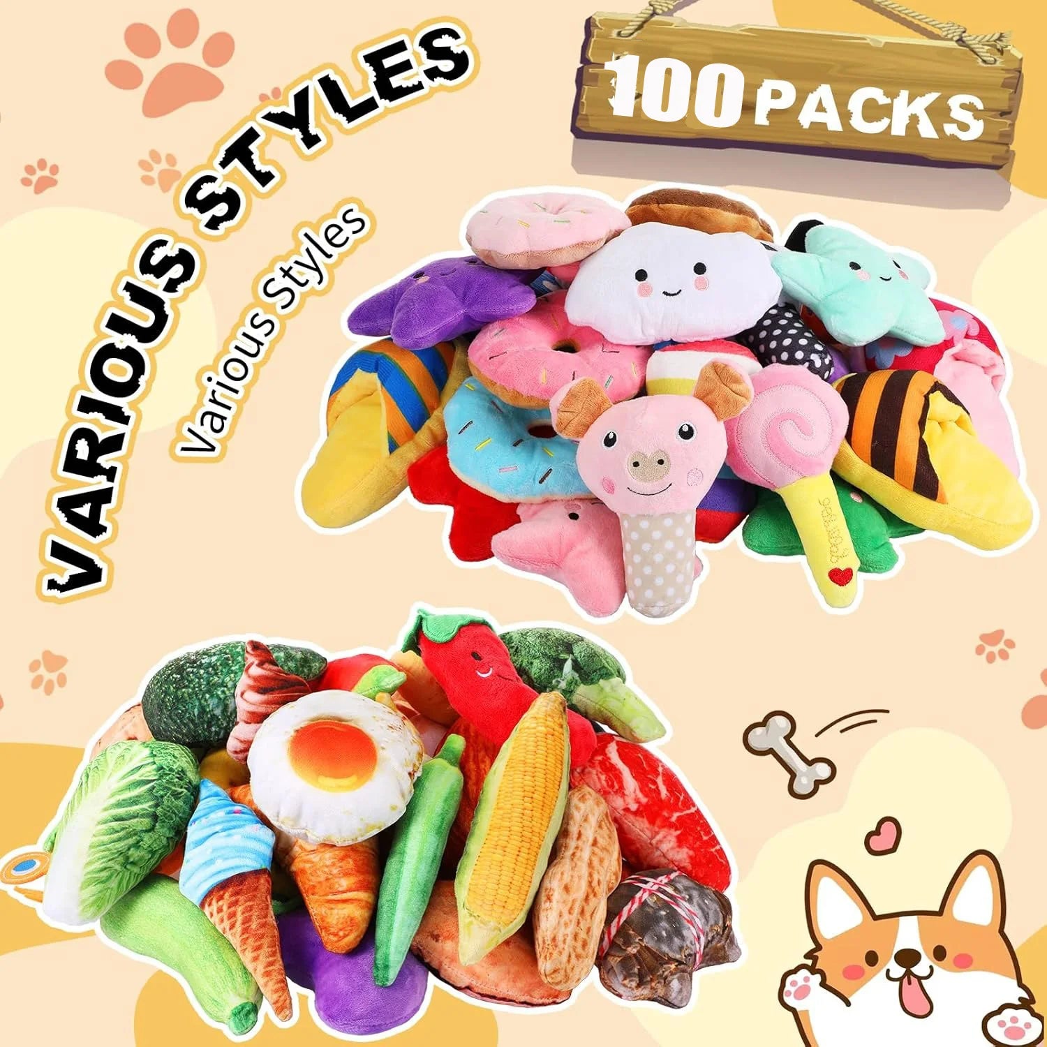 100Pcs Soft Dog Toy Bundle