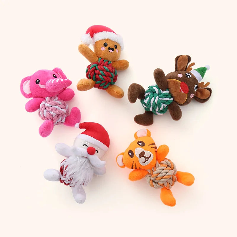 Christmas Dog Toys with Cotton Rope & Squeakers