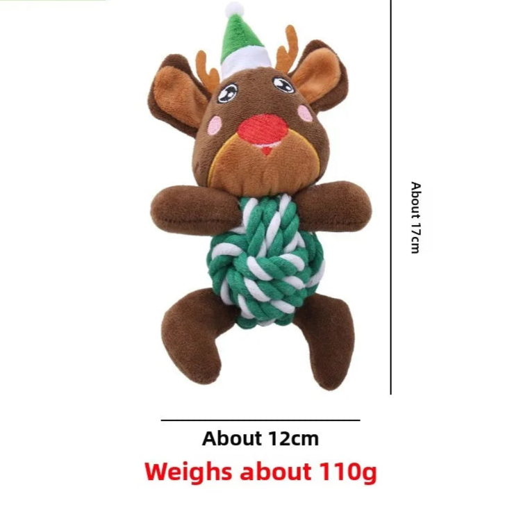 Christmas Dog Toys with Cotton Rope & Squeakers
