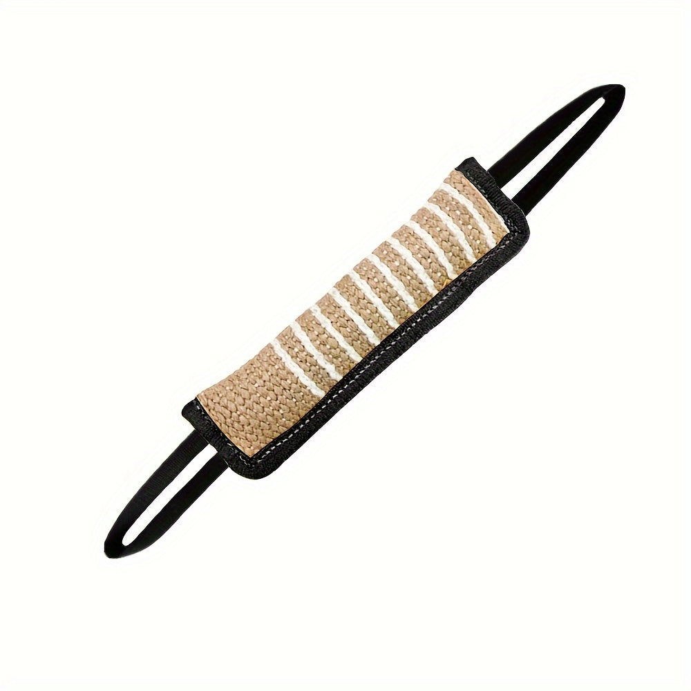 Dog tug toy with a striped pattern on a white background