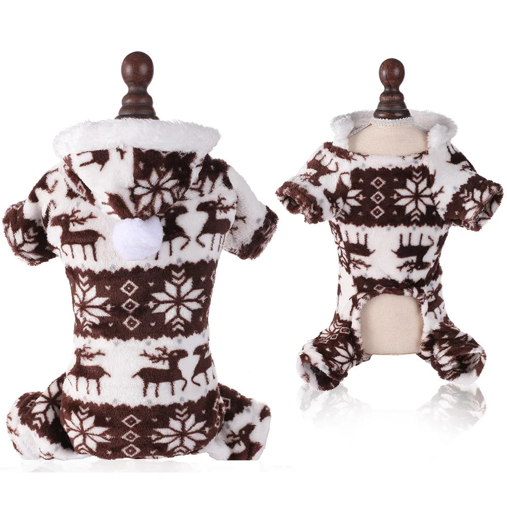 Dog sweater with reindeer and snowflake pattern