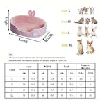 Pet bed with measurements and size chart for cats and dogs