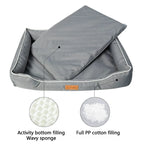 Grey pet bed with wavy sponge and PP cotton filling on a white background