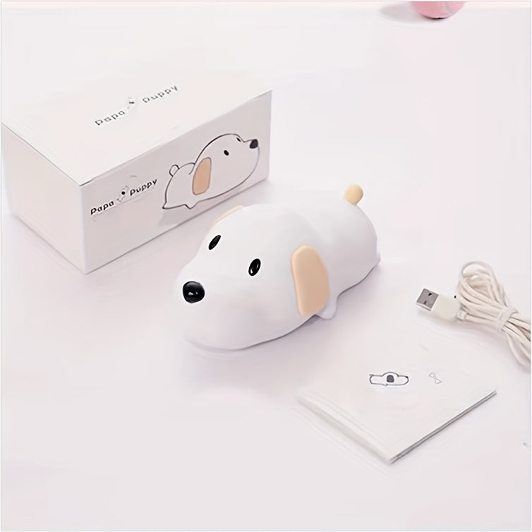 Dog-shaped USB powered light with packaging and cable on a light background